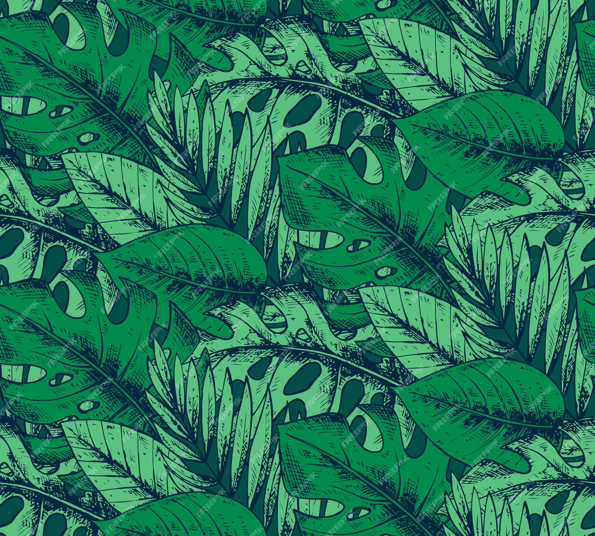 Premium Vector | Seamless pattern with hand drawn tropical plants in ...