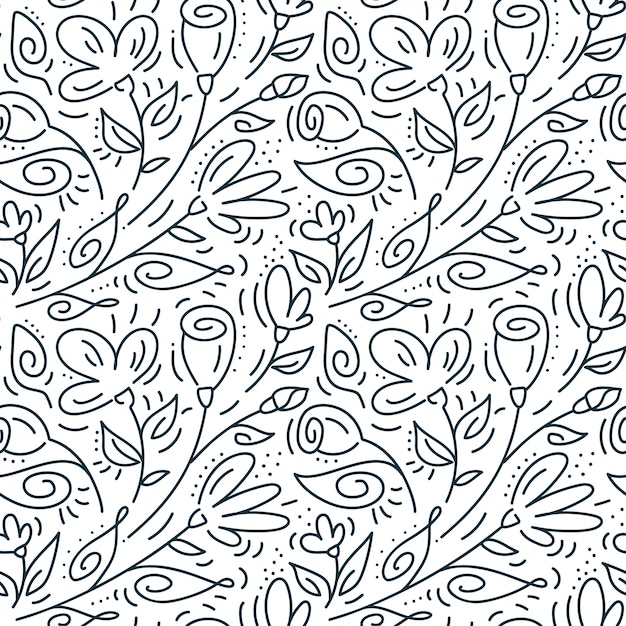 Premium Vector Seamless Pattern With Hand Painted Monoline Flowers