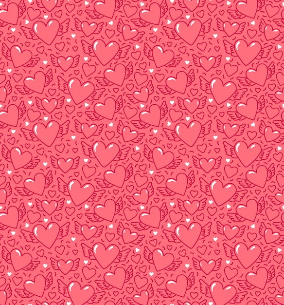 Premium Vector Seamless Pattern With Hearts And Wings Winged Hearts On Pink Background Pattern For St Valentine