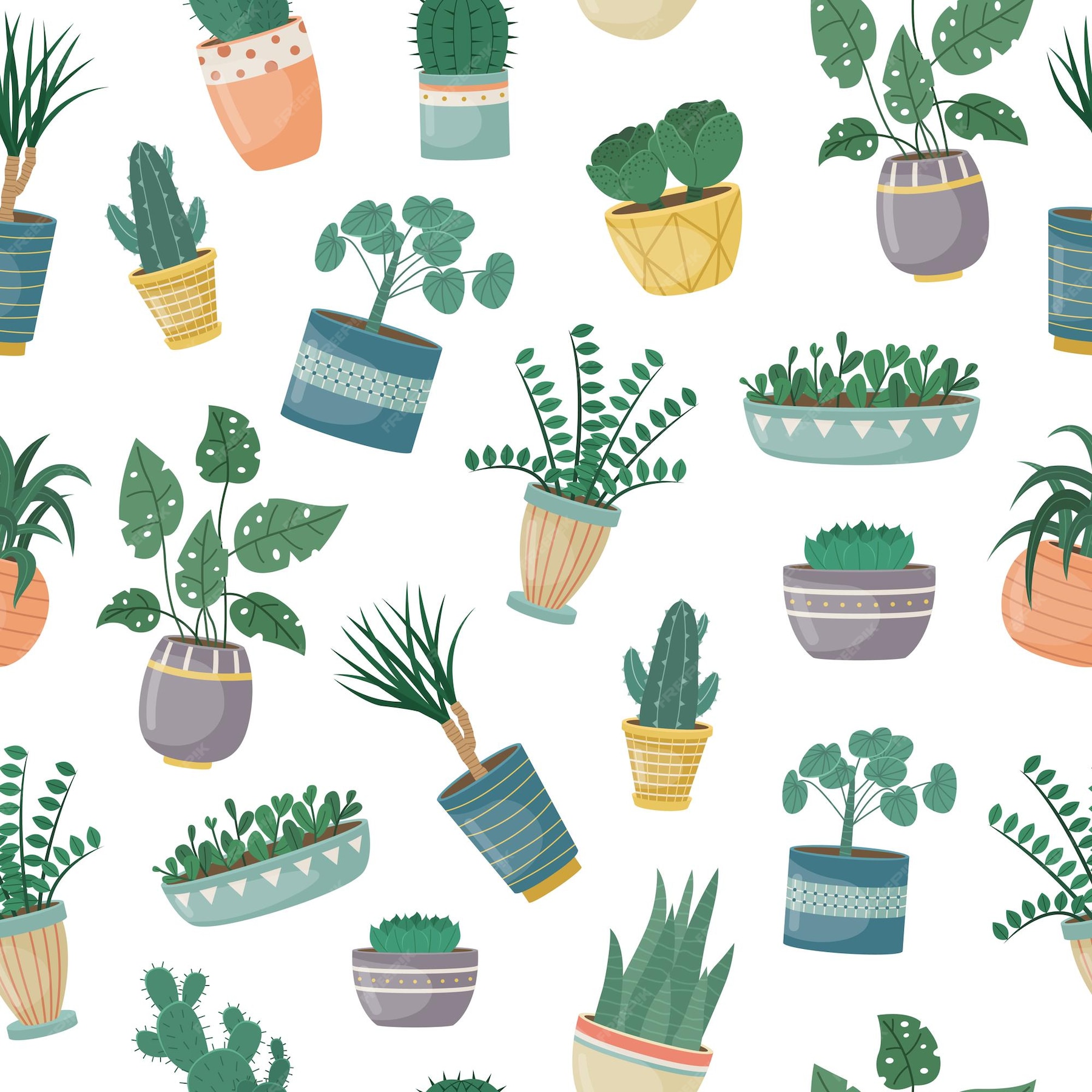Premium Vector | The seamless pattern with house plants in pots ...