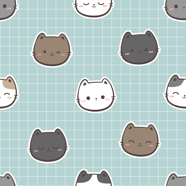 Premium Vector | Seamless pattern with kitty cat head cartoon doodle
