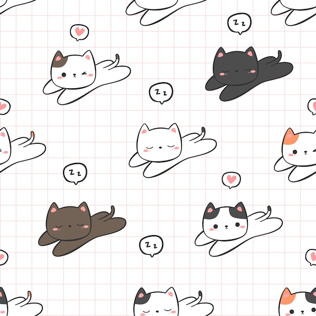 Premium Vector | Seamless pattern with kitty cat sleep cartoon doodle ...