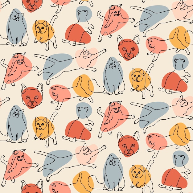 Seamless pattern with line cats Premium Vector