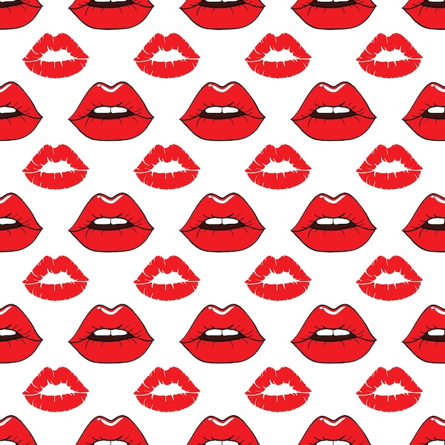 Premium Vector Seamless Pattern With A Lipstick Kiss Prints On White Background
