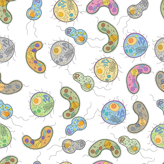 Premium Vector | Seamless Pattern With Microbes Viruses And Bacteria ...