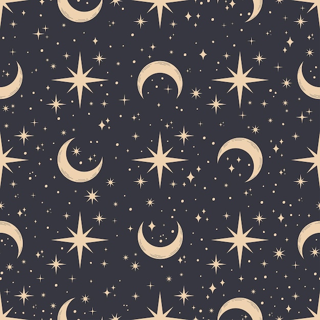 Premium Vector Seamless pattern with moons and stars