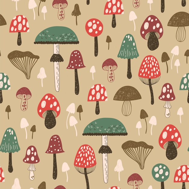 Premium Vector | Seamless pattern with mushrooms