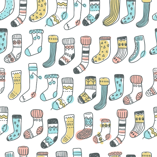 Premium Vector | Seamless pattern with naive cute doodle socks.