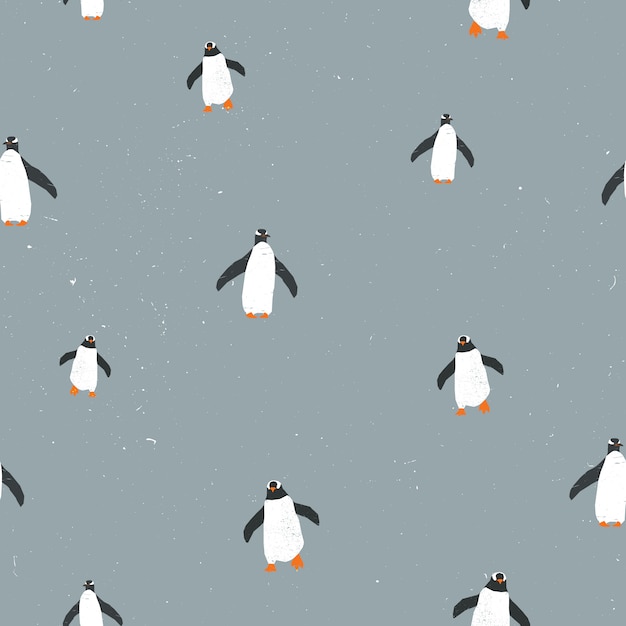 Premium Vector | Seamless pattern with penguins and grunge texture.