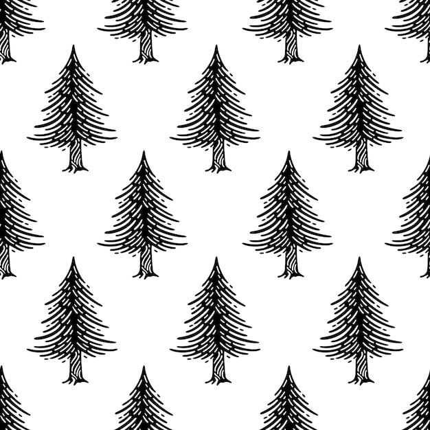 Premium Vector Seamless Pattern With Pine Tree