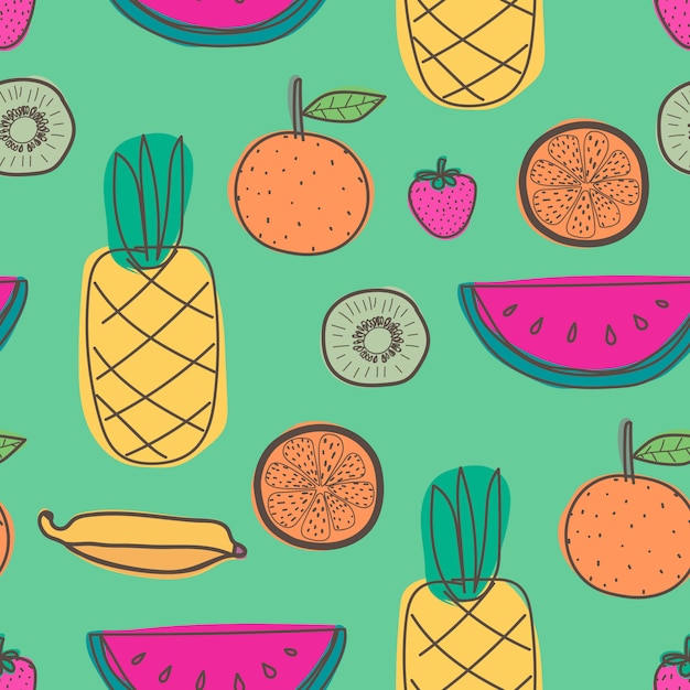 Premium Vector | Seamless pattern with pineapple, orange, watermelon ...