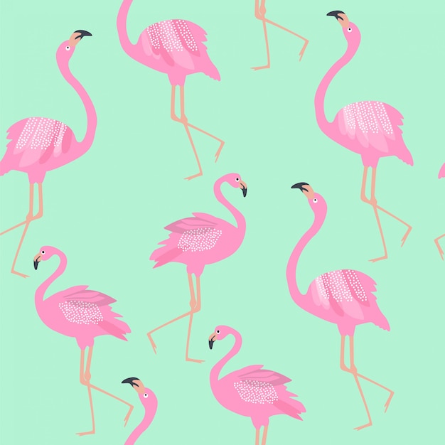 Premium Vector | Seamless pattern with pink flamingo on blue background.