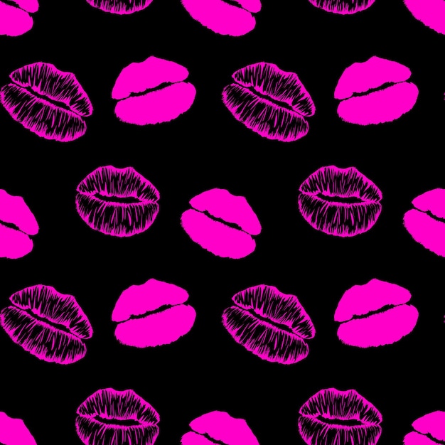 Premium Vector | Seamless pattern with pink vibrant lips imprints ...