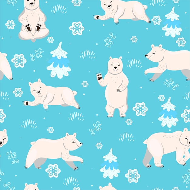 Premium Vector Seamless Pattern With Polar Bears