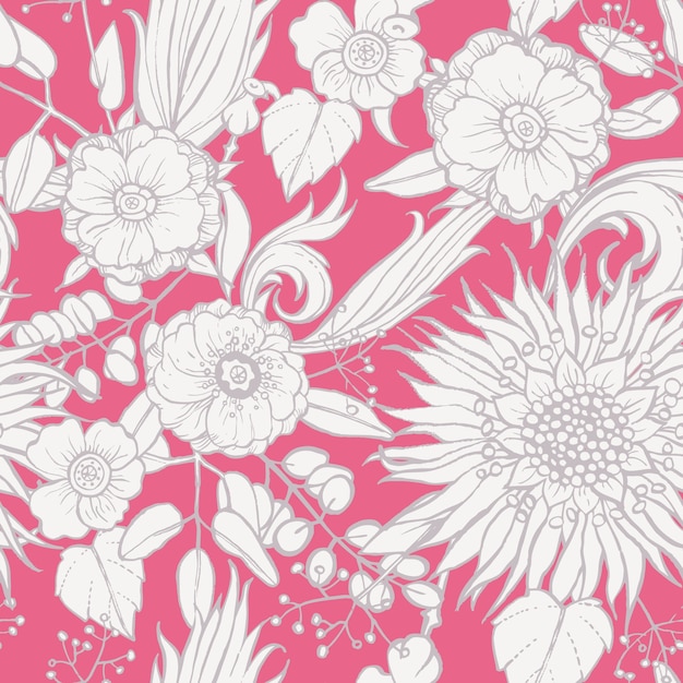 Seamless pattern with poppy seeds and\
sunflower