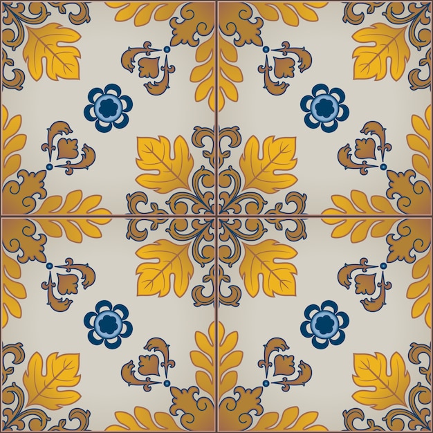Seamless pattern with portuguese azulejo tiles. Premium Vector