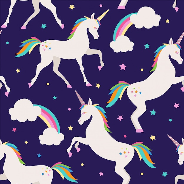 Premium Vector Seamless Pattern With Rainbow And Unicorns