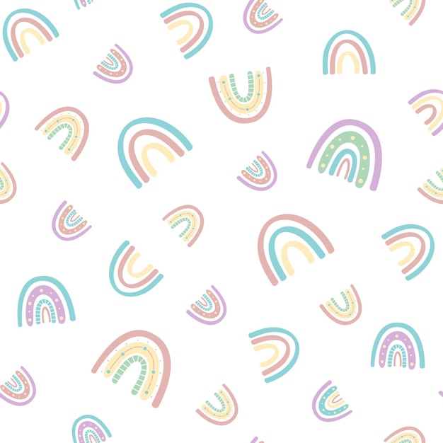 Premium Vector | Seamless pattern with a rainbow on a white background ...