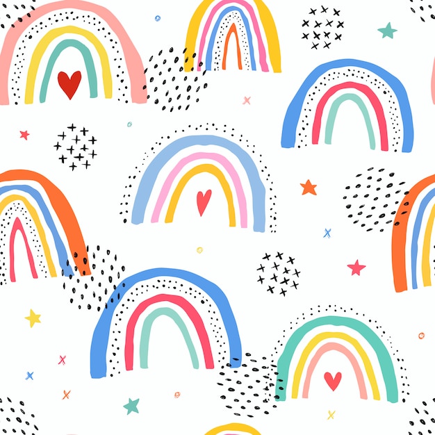 Premium Vector | Seamless pattern with rainbows