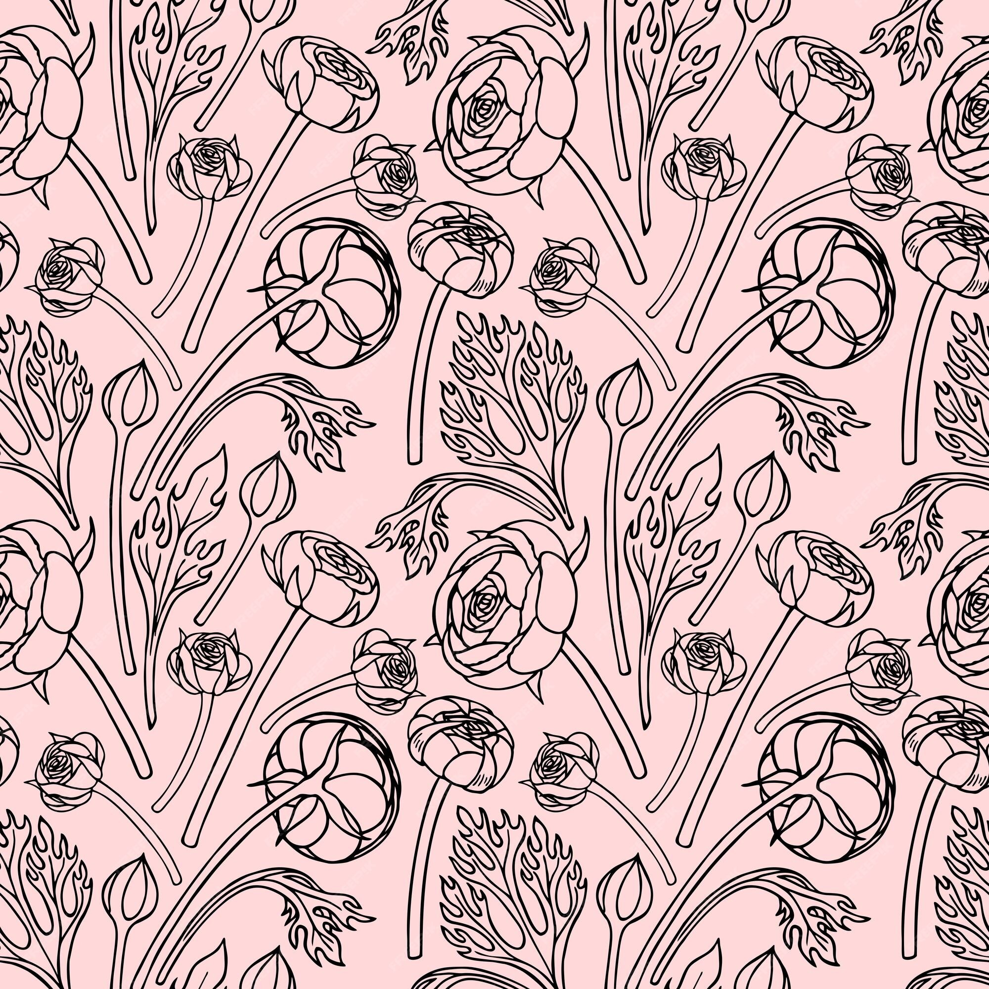 Premium Vector Seamless pattern with ranunculus flowers and buds in