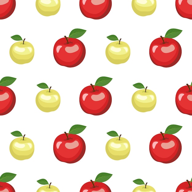 Premium Vector | Seamless pattern with red and green apples and leaves.