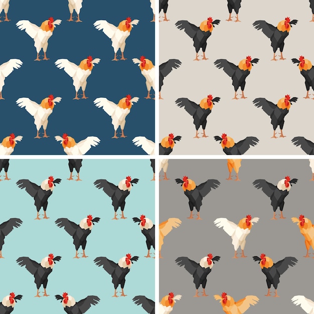 Premium Vector | Seamless pattern with rooster. set