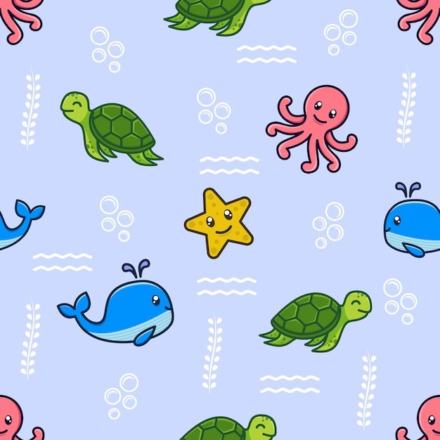Seamless pattern with sea animals character Premium Vector