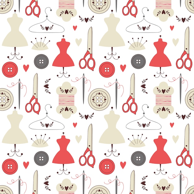 Seamless pattern with sewing elements. Premium Vector