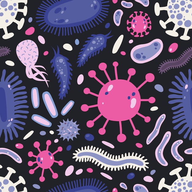 Premium Vector | Seamless pattern with single cell microorganisms or ...