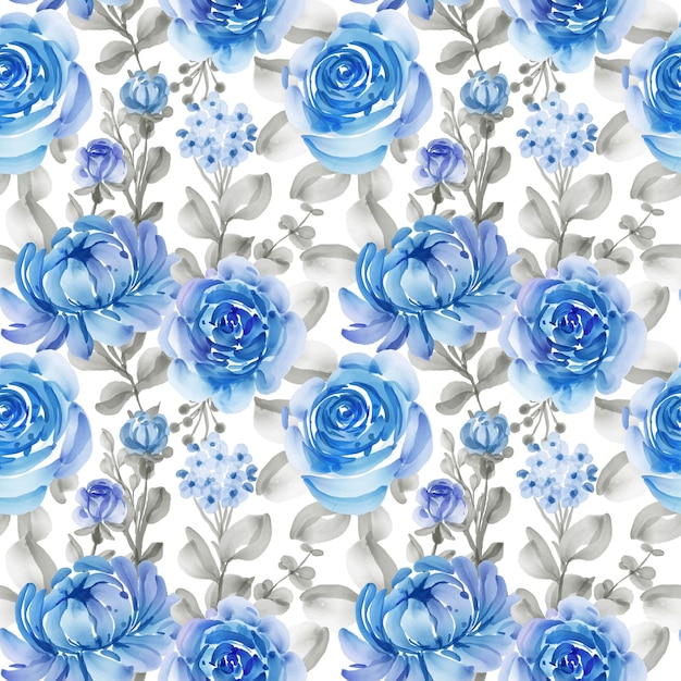 青と葉の春の花とのシームレスなパターン 無料のベクター