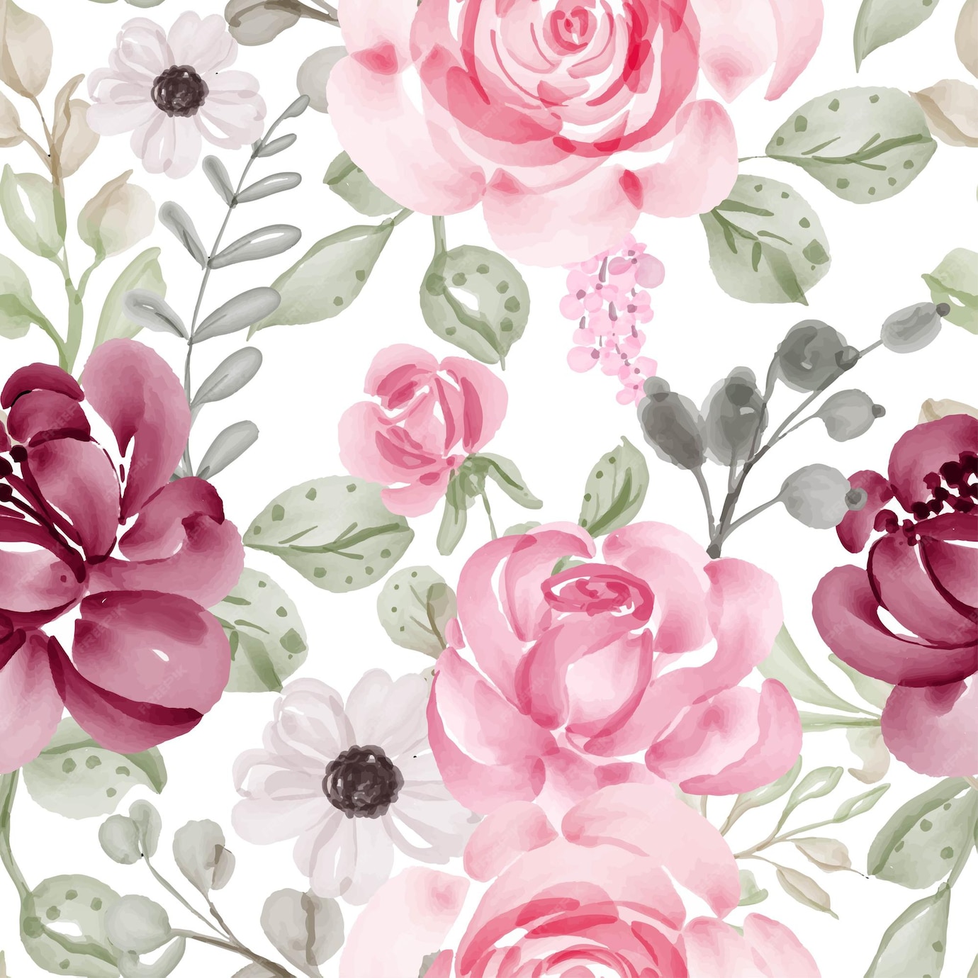 Free Vector | Seamless pattern with spring flowers pink and leaves