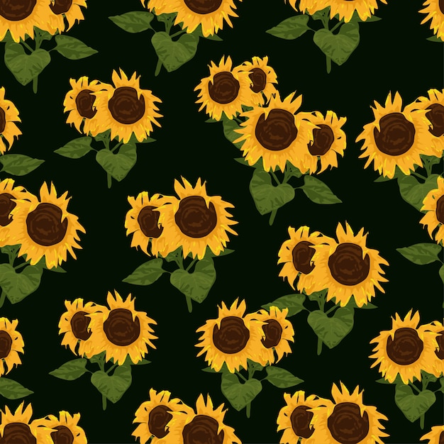 Download Seamless pattern with sunflowers and leaves Vector ...