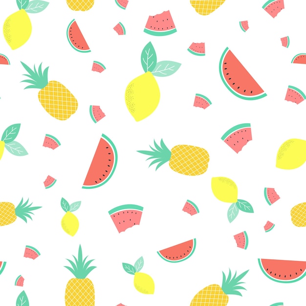 Premium Vector Seamless Pattern With Tropical Fruits Watermelons Lemon And Pineapples Vector