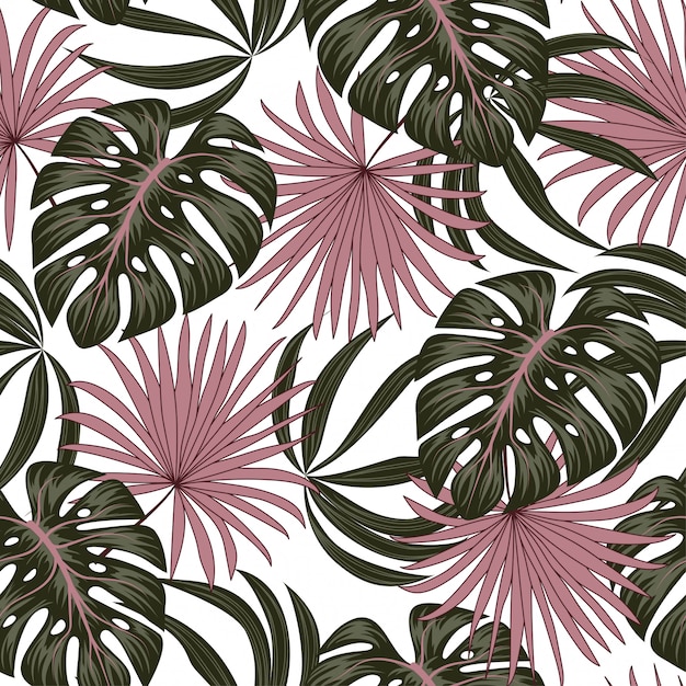 Premium Vector | Seamless pattern with tropical leaves.