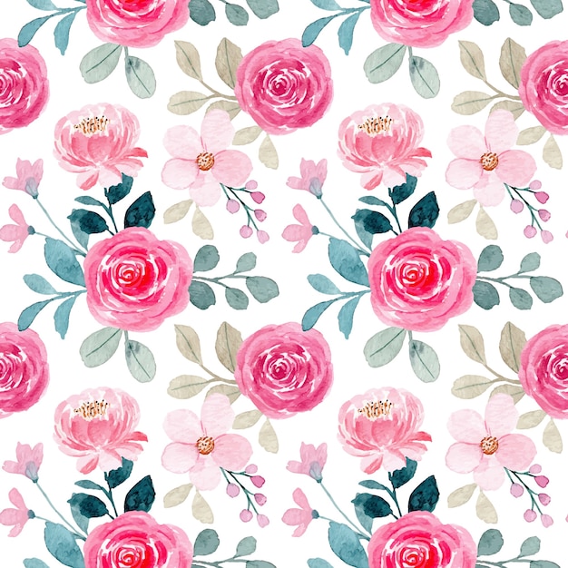 Premium Vector | Seamless pattern with watercolor pink rose flower