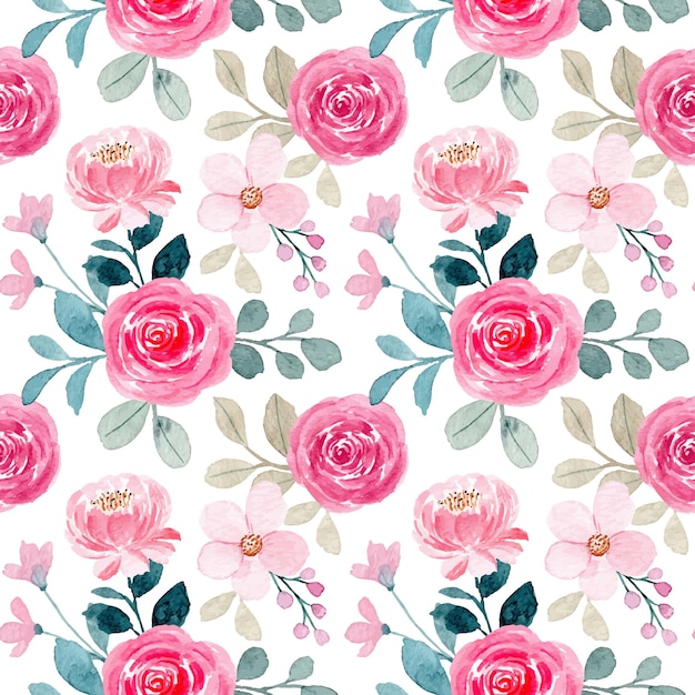 Premium Vector | Seamless Pattern With Watercolor Pink Rose Flower