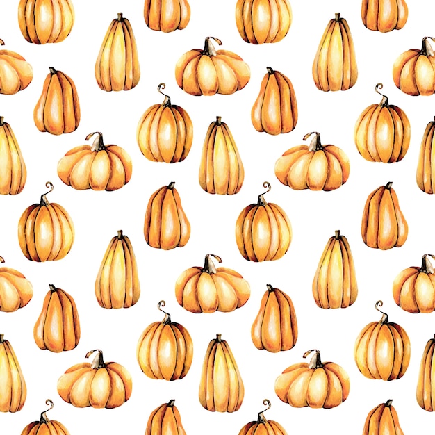 Download Seamless pattern with watercolor pumpkins Vector | Premium ...
