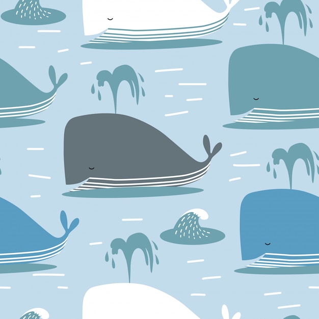 Seamless pattern with whale. Premium Vector