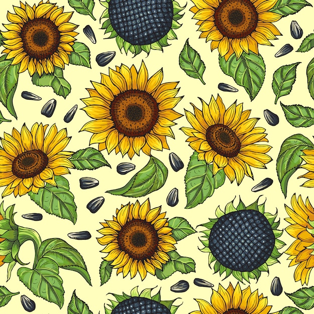 Download Seamless pattern with yellow sunflowers. vector ...