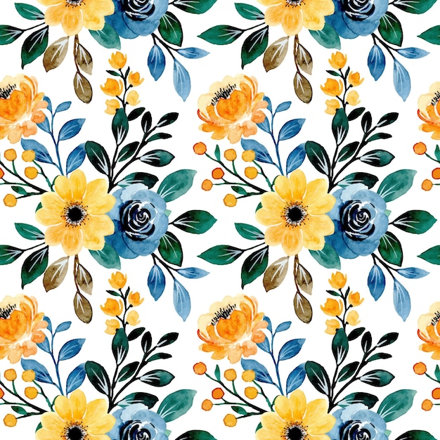 Premium Vector | Seamless pattern of yellow blue floral watercolor