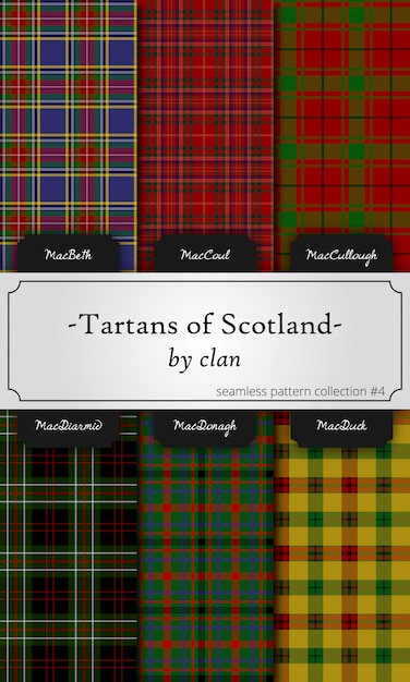 Seamless patterns of tartans by clan | Premium Vector