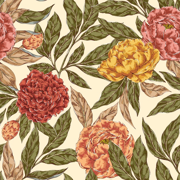 Premium Vector Seamless peony pattern