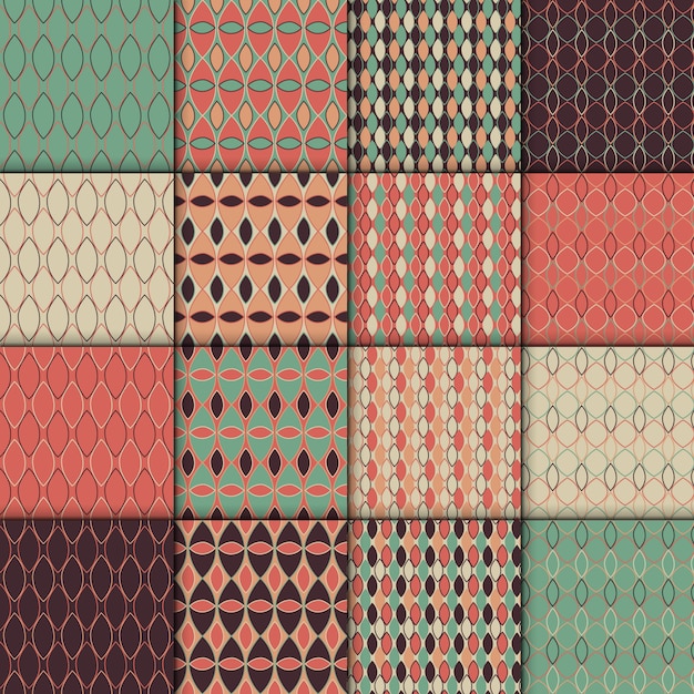 Seamless retro style pattern set. simple geometric texture collection . set of 16 backgro Premium Vector