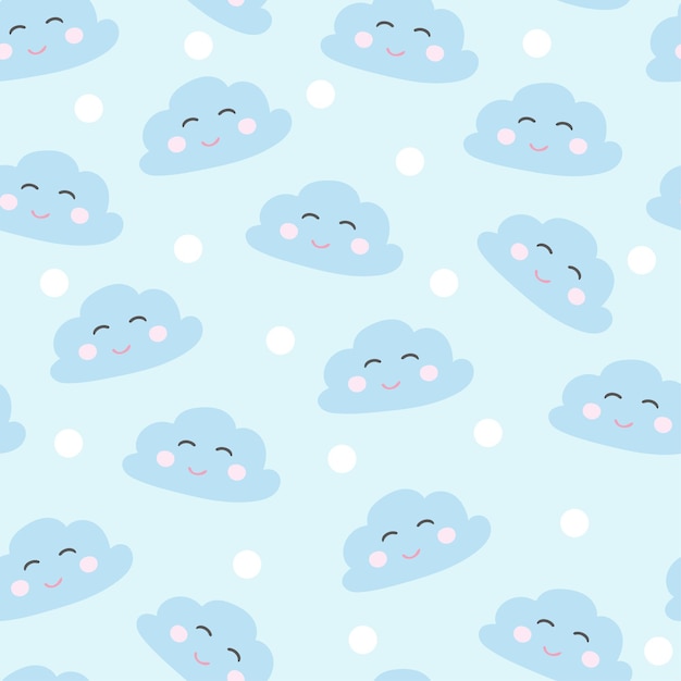 Premium Vector | Seamless smiling sleeping clouds blue vector illustration