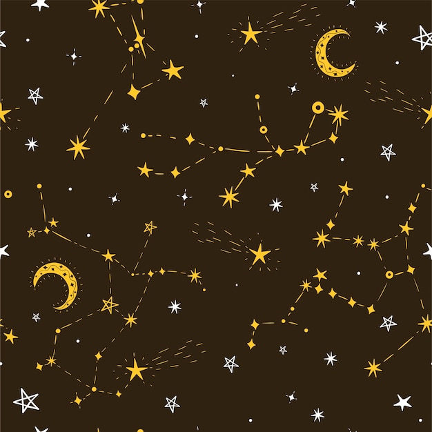 Premium Vector Seamless Star Pattern With Moon And Constellations