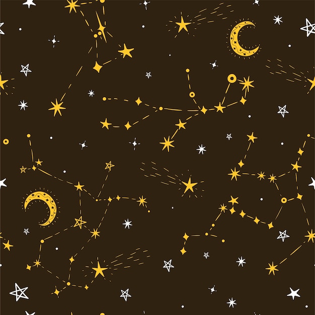 Premium Vector Seamless star pattern with moon and constellations.