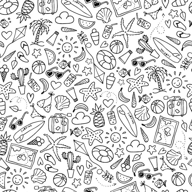 Seamless summer pattern with doodles | Premium Vector