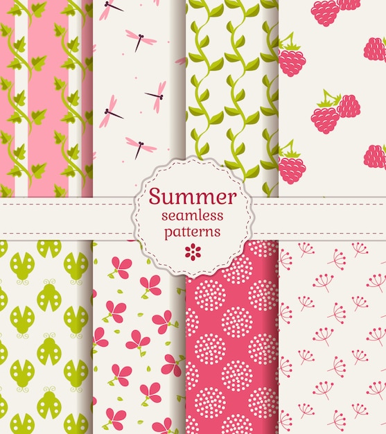 Seamless summer patterns. vector set. Premium Vector