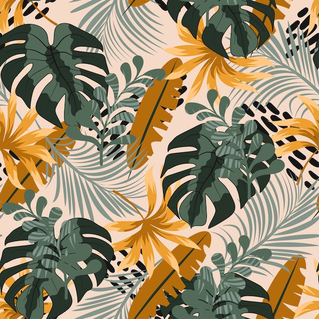Premium Vector | Seamless tropical pattern with bright green and orange ...