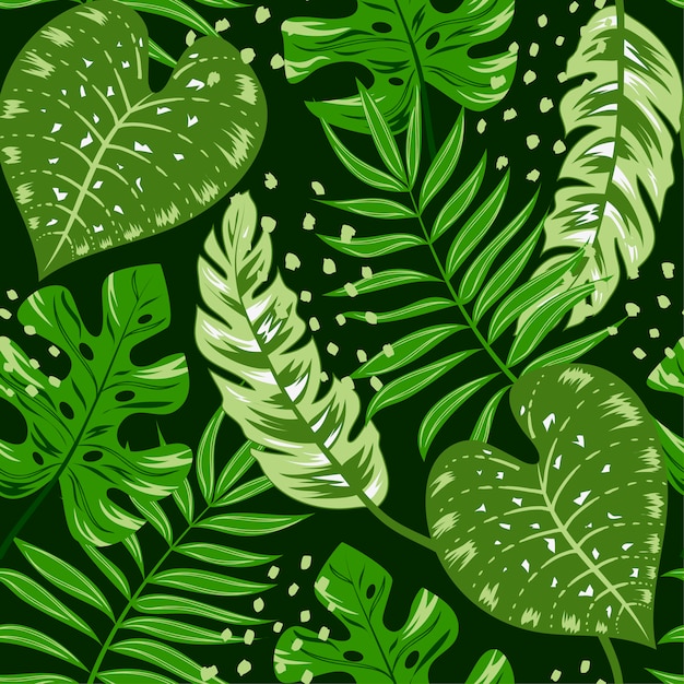 Seamless tropical pattern with green plants and leaves Vector | Premium ...